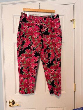 Talbots Capri Pants (Black with Red Flowers)- Size 12